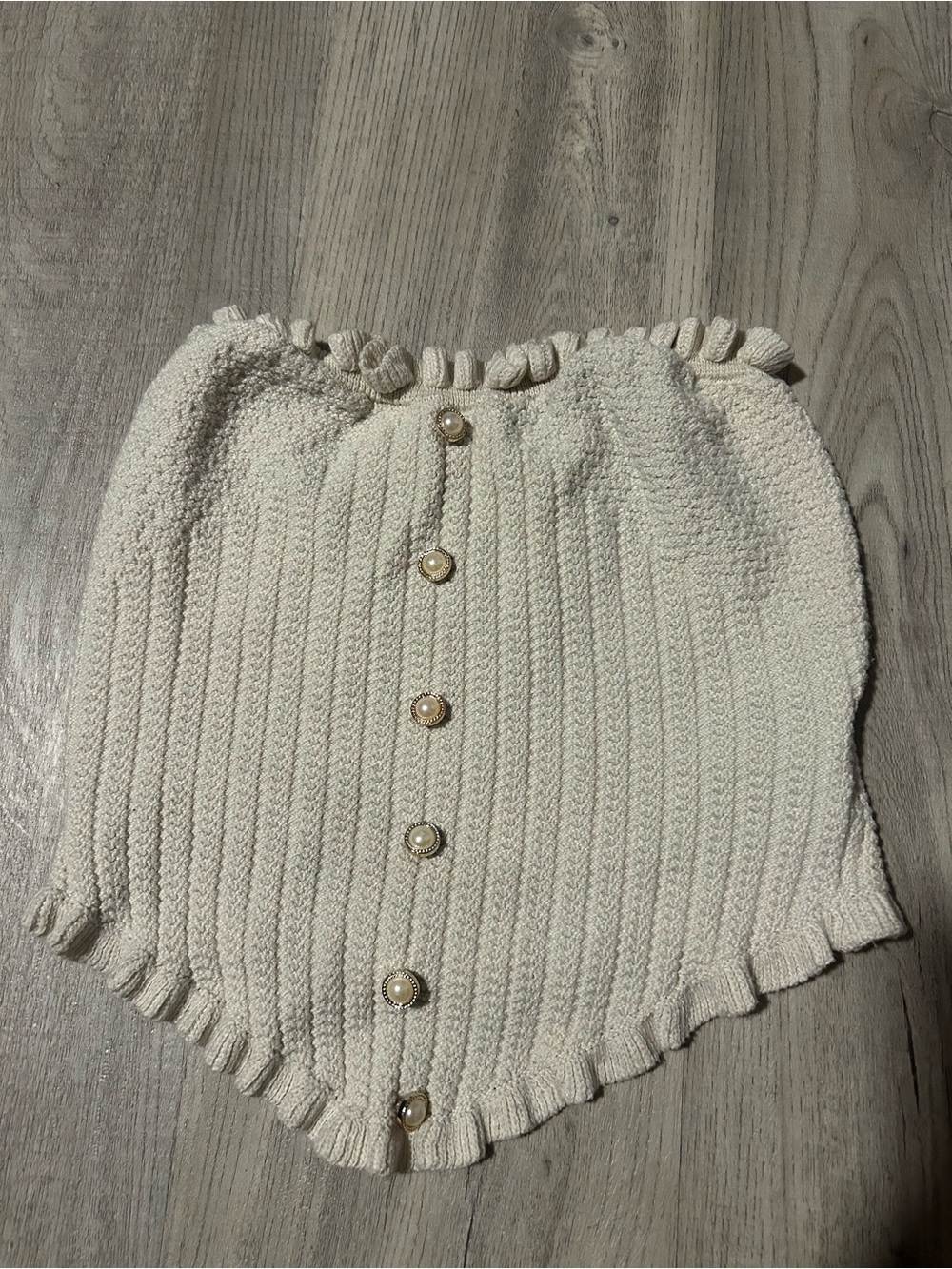 Cream Knit Button-Front Strapless Top